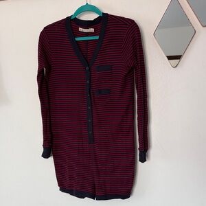 Madewell Burgundy and Navy Striped Button-Up Onesie